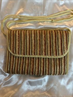 Woven Straw Crossbody Bag in Natural and Copper